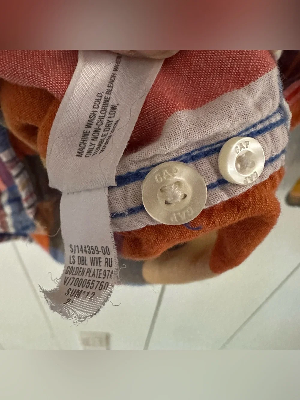 Gap Madras Plaid Button-Up Shirt Kids XXL 14-16 Orange Blue Double Layer Cotton
